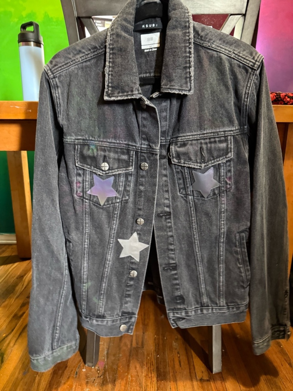 Ksubi Faded Black Denim Jacket with Subtle Distressing